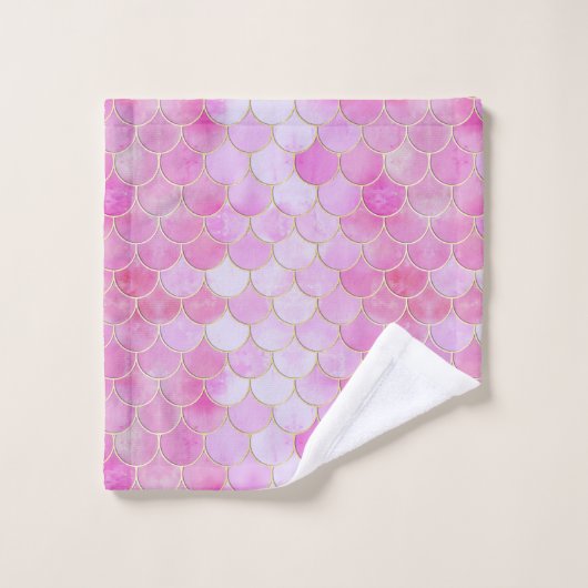 Roze Pastel & Goud Shimmer Zeemeermin Schaal Patro Bad Handdoek (Wasdoekje)