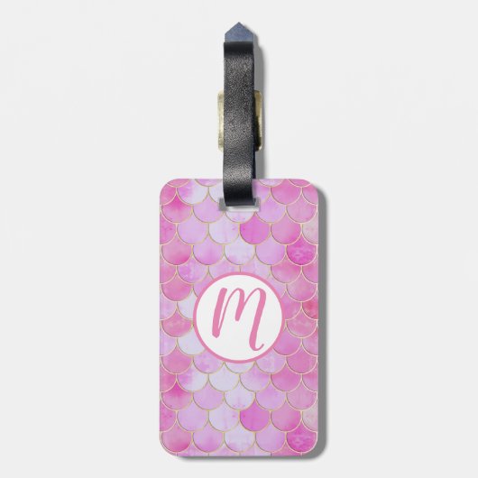 Roze Pastel & Goud Shimmer Zeemeermin Schaal Patro Bagagelabel (Achterkant verticaal)