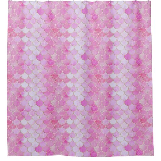 Roze Pastel & Goud Shimmer Zeemeermin Schaal Patro Douchegordijn (Voorkant)