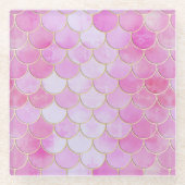 Roze Pastel & Goud Shimmer Zeemeermin Schaal Patro Glazen Onderzetter (Voorkant)