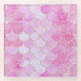 Roze Pastel & Goud Shimmer Zeemeermin Schaal Patro Glazen Onderzetter