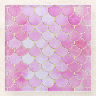 Roze Pastel & Goud Shimmer Zeemeermin Schaal Patro Glazen Onderzetter