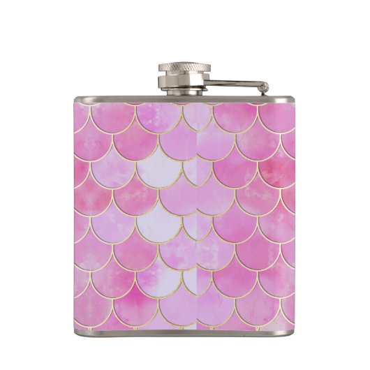 Roze Pastel & Goud Shimmer Zeemeermin Schaal Patro Heupfles (Achterkant)