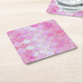 Roze Pastel & Goud Shimmer Zeemeermin Schaal Patro Kartonnen Onderzetters (Schuin)