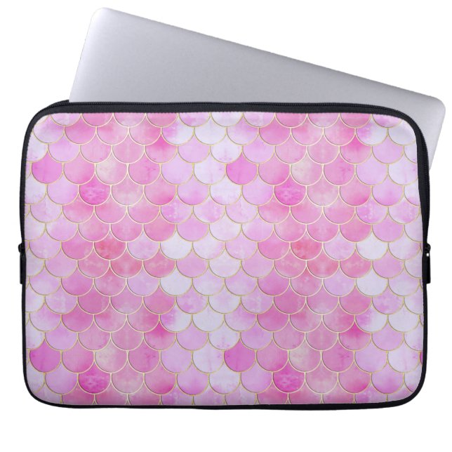 Roze Pastel & Goud Shimmer Zeemeermin Schaal Patro Laptop Sleeve (Voorkant)