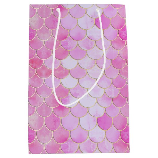Roze Pastel & Goud Shimmer Zeemeermin Schaal Patro Medium Cadeauzakje (Voorkant)