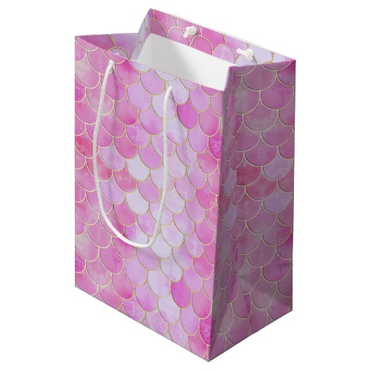 Roze Pastel & Goud Shimmer Zeemeermin Schaal Patro Medium Cadeauzakje (Voorkant Gekanteld)