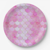 Roze Pastel & Goud Shimmer Zeemeermin Schaal Patro Papieren Bordje (Voorkant)