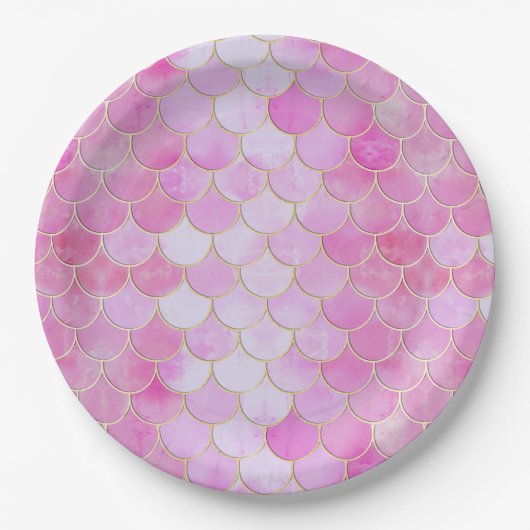 Roze Pastel & Goud Shimmer Zeemeermin Schaal Patro Papieren Bordje (Voorkant)