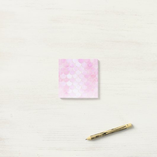 Roze Pastel & Goud Shimmer Zeemeermin Schaal Patro Post-it® Notes (Op bureau)