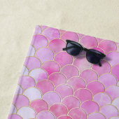 Roze Pastel & Goud Shimmer Zeemeermin Schaal Patro Strandlaken (In situ)