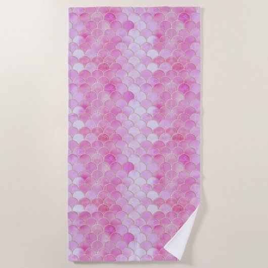 Roze Pastel & Goud Shimmer Zeemeermin Schaal Patro Strandlaken (Voorkant)