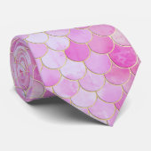 Roze Pastel & Goud Shimmer Zeemeermin Schaal Patro Stropdas (Opgerold)