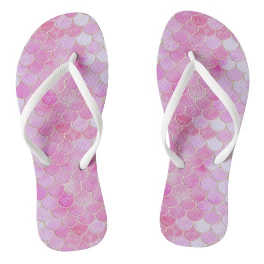 Roze Pastel & Goud Shimmer Zeemeermin Schaal Patro Teenslippers (Voetbed)