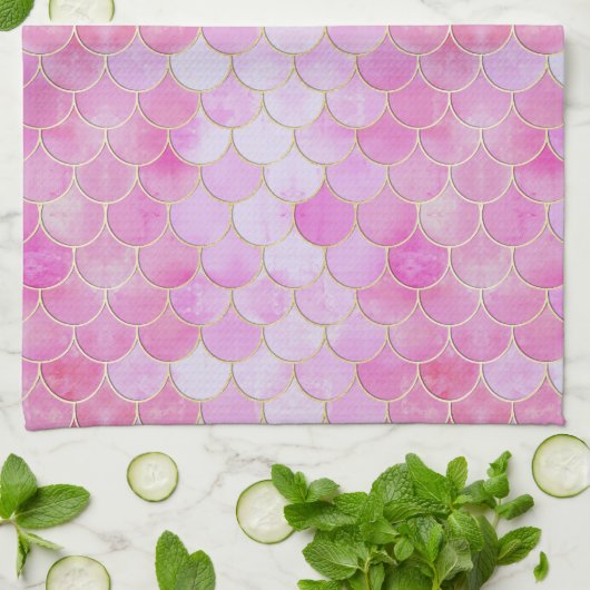 Roze Pastel & Goud Shimmer Zeemeermin Schaal Patro Theedoek (Gevouwen)