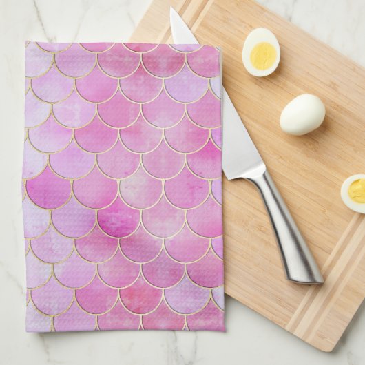 Roze Pastel & Goud Shimmer Zeemeermin Schaal Patro Theedoek (Quarter Fold)