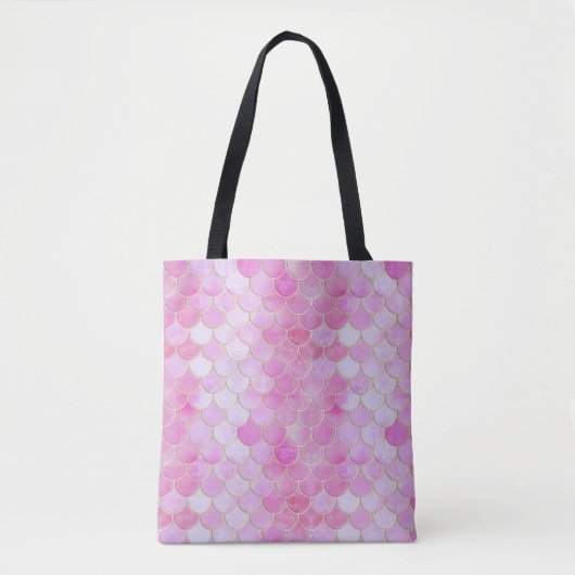 Roze Pastel & Goud Shimmer Zeemeermin Schaal Patro Tote Bag (Voorkant)
