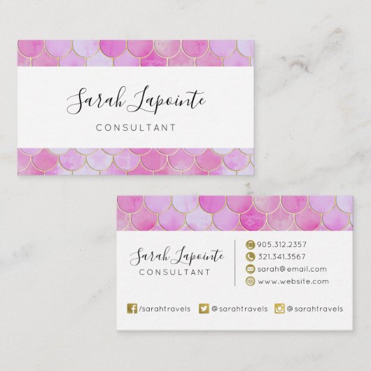 Roze Pastel & Goud Shimmer Zeemeermin Schaal Patro Visitekaartje (Voorkant / Achterkant)