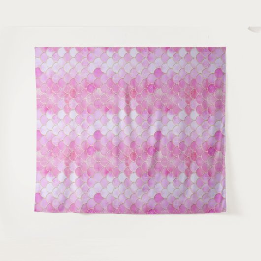 Roze Pastel & Goud Shimmer Zeemeermin Schaal Patro Wandkleed (Voorkant (horizontaal))
