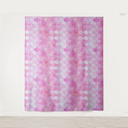 Roze Pastel & Goud Shimmer Zeemeermin Schaal Patro Wandkleed (Voorkant)