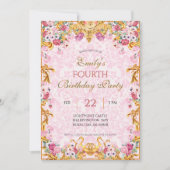 Roze Pastel Goud Vierde Barokke Rococo Verjaardag Kaart (Voorkant)