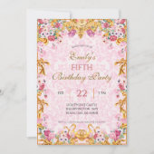 Roze Pastel Goud Vijfde Barokke Rococo Verjaardag Kaart (Voorkant)