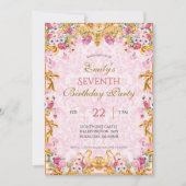 Roze Pastel Goud Zevende Barok Rococo Verjaardag Kaart (Voorkant)