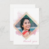Roze Pastel & Gouden Diamant Afstudeer Bedankt Bin Kaart (Voorkant / Achterkant)