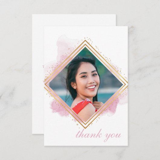 Roze Pastel & Gouden Diamant Afstudeer Bedankt Bin Kaart (Voorkant / Achterkant)