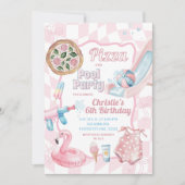 Roze Pastel Groovy Pizza en zwembad Zomer Verjaard Kaart (Voorkant)
