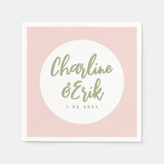 Roze pastel handschrift Retro Wedding Napkins Servet (Voorkant)