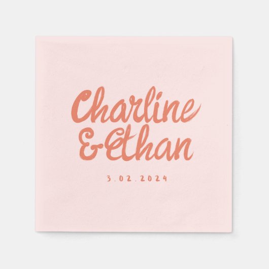 Roze pastel handschrift Retro Wedding Napkins Servet (Voorkant)