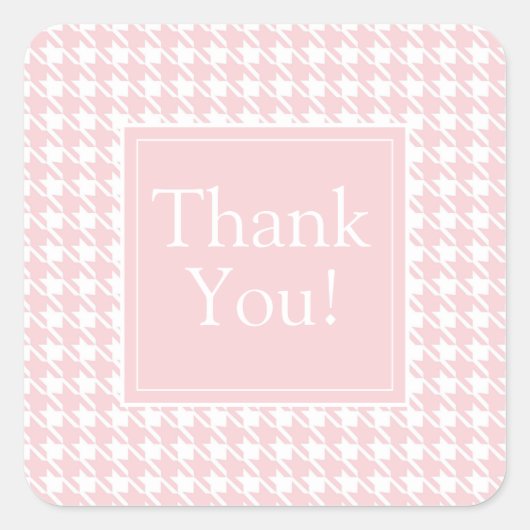 Roze Pastel Houndstooth Bedankt Vierkante Sticker (Voorkant)