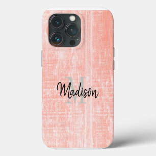 Roze Pastel Houtstructuur Initiële Naam Aangepast iPhone 13 Pro Hoesje