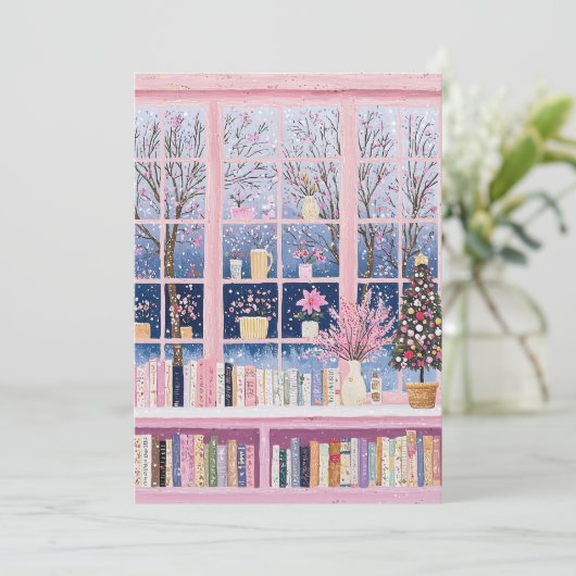 Roze Pastel Kerst Kaart (Staand voorkant)