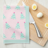 Roze Pastel Kerst Keuken Handdoek (Quarter Fold)