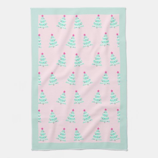 Roze Pastel Kerst Keuken Handdoek (Verticaal)
