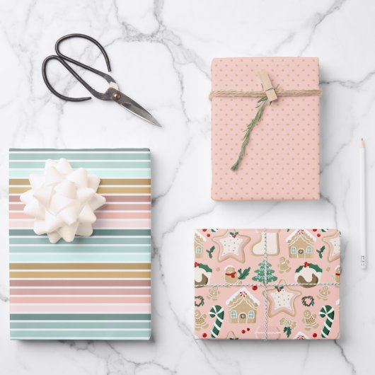 Roze Pastel Kerst Vibe Gift Wrap Inpakpapier Vel (Voorkant)