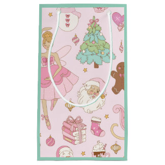 Roze Pastel Kerstballerina en Kerstman  Klein Cadeauzakje