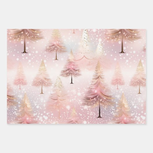 Roze Pastel Kerstboom Inpakpapier Vel (Voorkant 2)