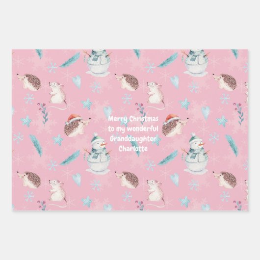 Roze🎄 Pastel kerstpatroon, aangepaste tekst Inpakpapier Vel (Voorkant 3)