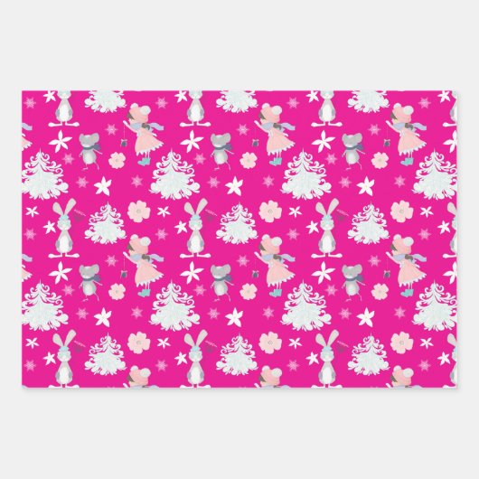 Roze🎄 Pastel kerstpatroon, aangepaste tekst Inpakpapier Vel (Voorkant)
