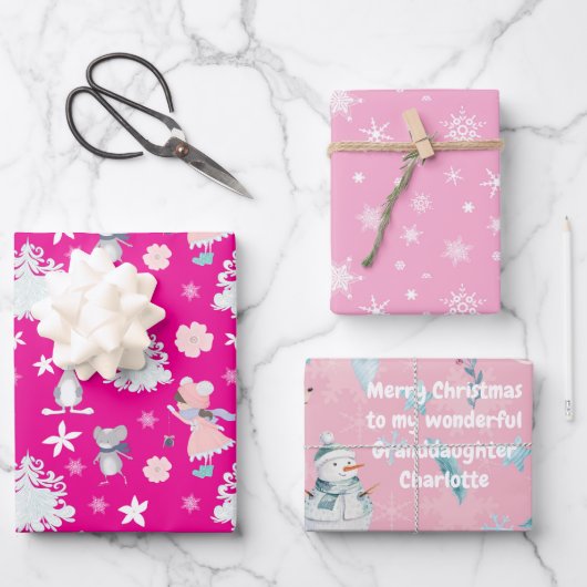 Roze🎄 Pastel kerstpatroon, aangepaste tekst Inpakpapier Vel (Voorkant)