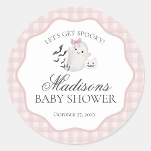 Roze Pastel Klein Boe Geest Baby Shower Stempel Ronde Sticker