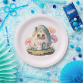 Roze Pastel Konijntje & Huis Papieren Bordje (Feest)