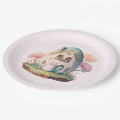 Roze Pastel Konijntje & Huis Papieren Bordje (Gekanteld)