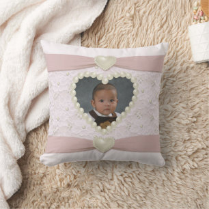 Roze Pastel Lace Pearl Baby Foto Sierkussen
