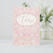 Roze Pastel Landelijke Nep Kant Plat Bedankkaart (Staand voorkant)