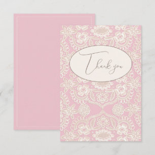 Roze Pastel Landelijke Nep Kant Platte Bedankkaart
