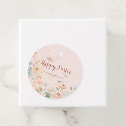 Roze Pastel Lente Bloemen Gelukkig Pasen Bedankjes Labels (In situ)